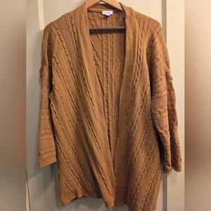 J. Jill Tan Cable Knit Cardigan 3/4 Sleeve Sz L